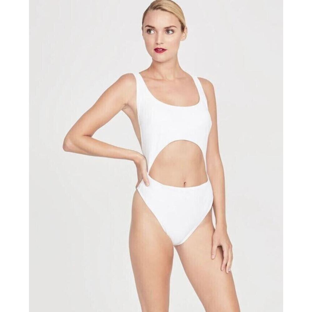 Rachel Roy Women's Suspender One Piece Swim Suit In White‎ XS MSRP $119